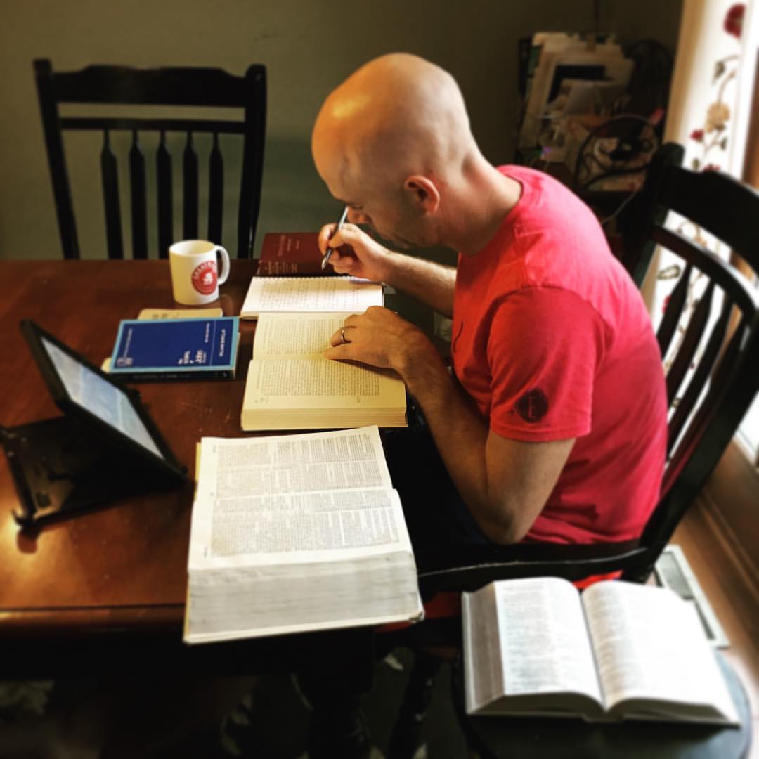 Nathan Schock preparing to teach Sunday School