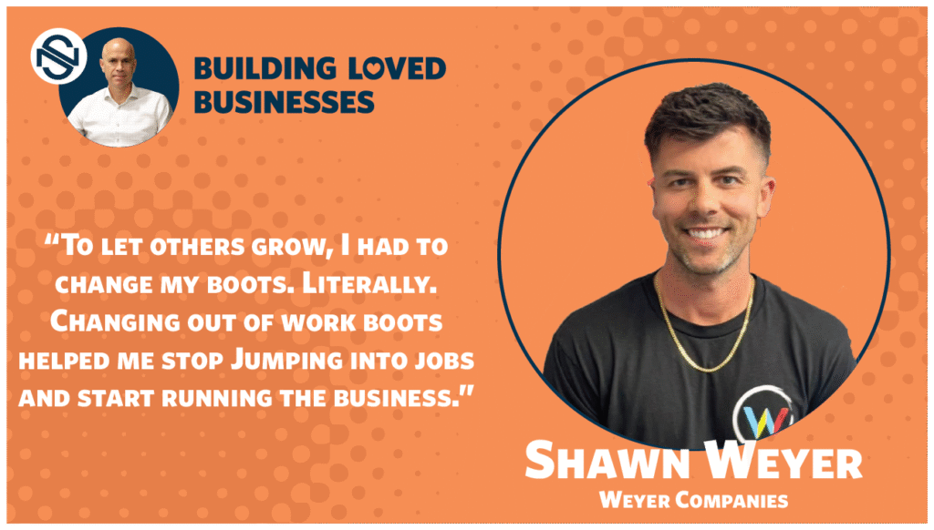 Graphic featuring Shawn Weyer, founder of Weyer Companies, with a quote about leadership and business growth against a vibrant background.